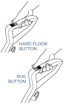 The location of the hard floor and rug buttons